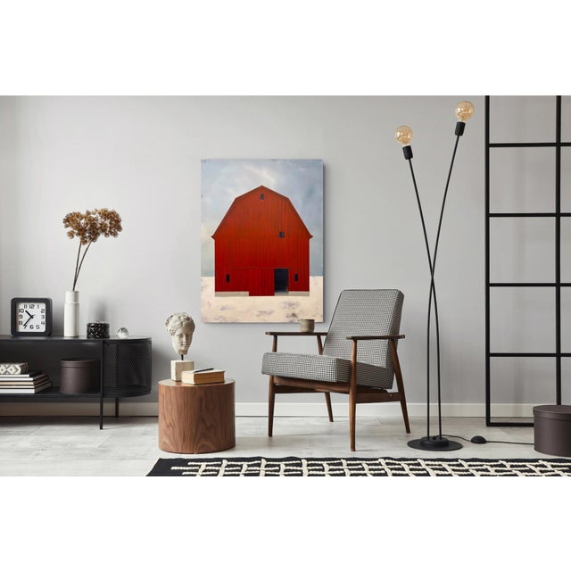 Midwinter by Justin Wheatley | Acrylic on Canvas Red Barn in Snow For Sale - Image 9 of 11