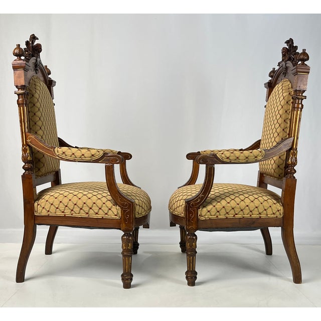 19th-Century Italian Renaissance Revival Carved & Gilt 3-Piece Parlor Suite – Settee & Armchairs For Sale - Image 12 of 18