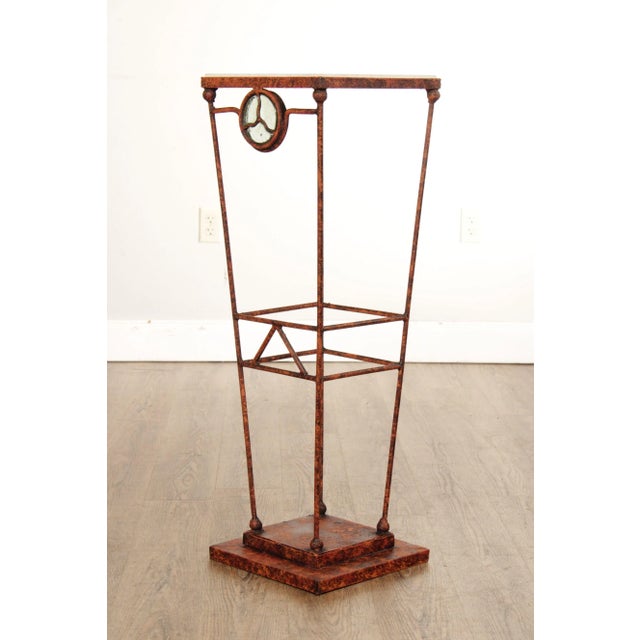 Contemporary Art Deco Style Iron Marble Top Pedestal Plant Stand For Sale - Image 4 of 12