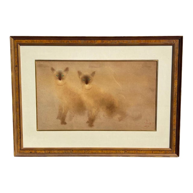 Kaiko Moti, 1921-1988, Color Etching Gravure Siamese Cats, Signed Numbered Print For Sale