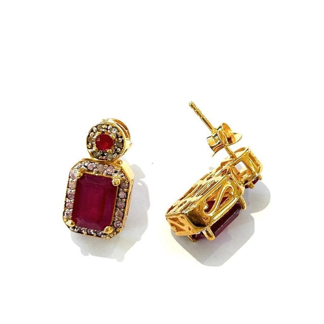Bochic "Orient" Vintage Ruby & Multi Diamond Earrings Set In 18K Gold & Silver For Sale - Image 13 of 18