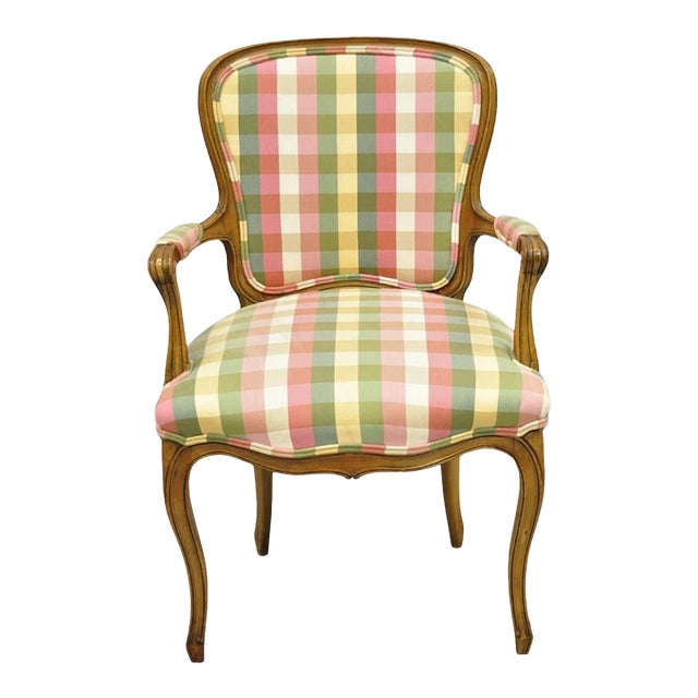 Vintage French Country Louis XV Style Plaid Arm Chair by Simon Loscertales Bona For Sale