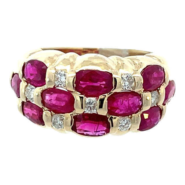 14k Yellow Gold Oval Ruby & Natural Diamond Dome Design Ring, Size 6 For Sale