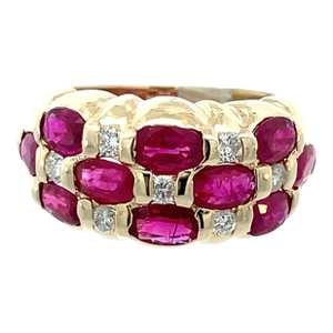 14k Yellow Gold Oval Ruby & Natural Diamond Dome Design Ring, Size 6