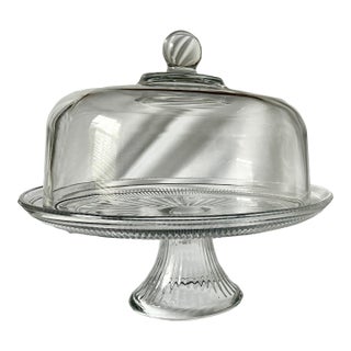 Traditional Pressed Glass Cake Stand With Glass Dome For Sale