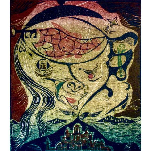 Blue Bernd Kroeler The Key To The Virgin Mary 1975 Original Print For Sale - Image 8 of 8