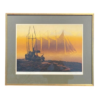 Elton Bennett (1910-1974) “Journey Into Silence” Signed Nautical Silkscreen For Sale