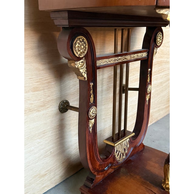 20th Century Pair of Demilune Swan Nightstands With Marquetry Top and Crest For Sale - Image 11 of 13