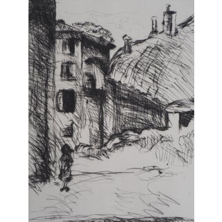 Lucien Mainssieux, Voiron, Old Quarter, Original Signed Etching, 1949 For Sale