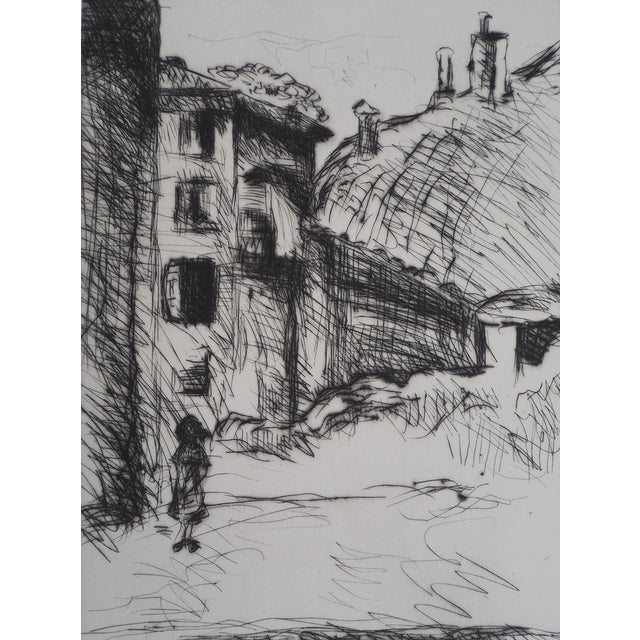 Lucien Mainssieux, Voiron, Old Quarter, Original Signed Etching, 1949 For Sale