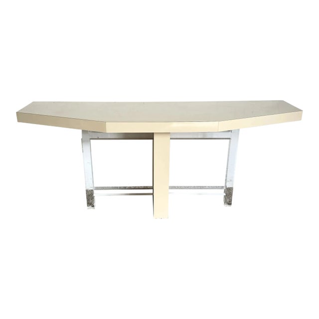 Postmodern Beige Lacquer Laminate and Lucite Console Table For Sale
