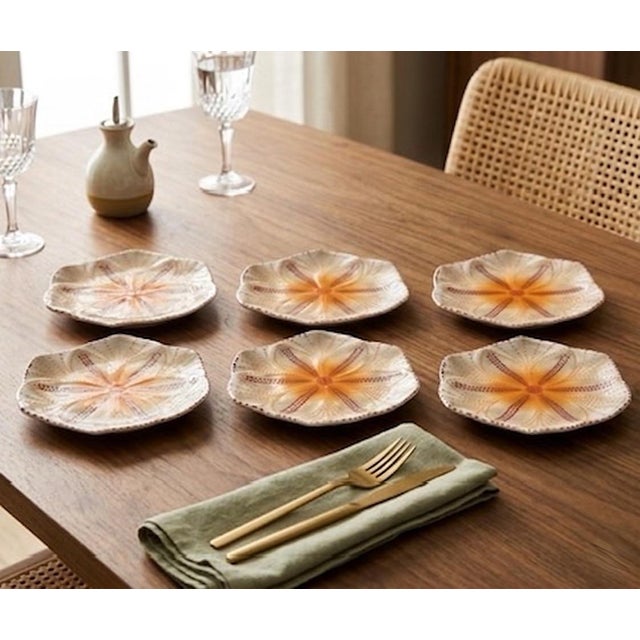 Vintage South African Hand-Painted Ceramic Sea Urchin / Pansy Shell Platters - Set of 6 For Sale - Image 12 of 12