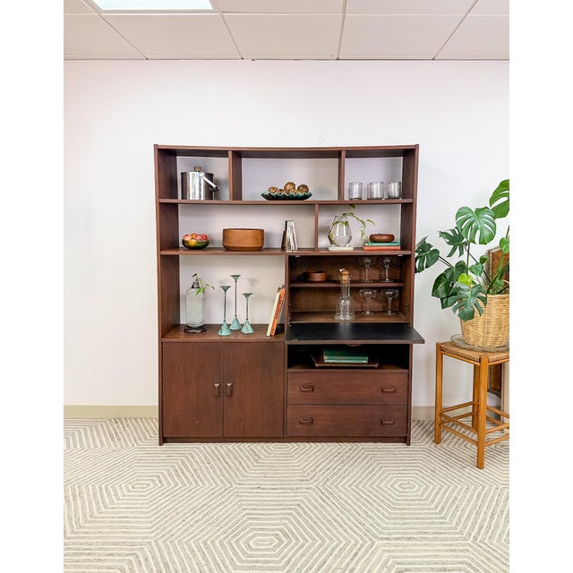 Brown Vintage Walnut MCM Wall Unit Desk Storage Cabinet Mid Century Modern W/ Drawers For Sale - Image 8 of 15