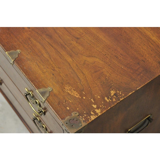 Wood Mid 20th Century Henredon Pan Asian Chinoiserie Brass Butterfly 3 Drawer Campaign Chest Commode For Sale - Image 7 of 17