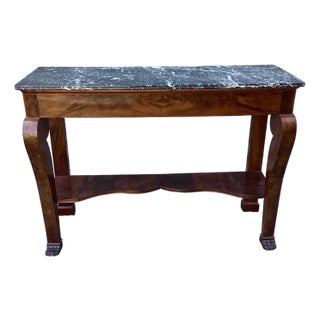 French Antique Empire Console Table W/Marble Top For Sale