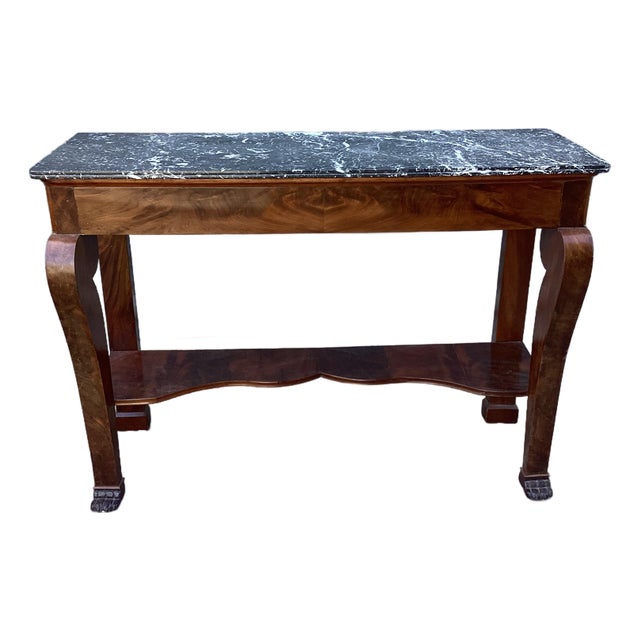 French Antique Empire Console Table W/Marble Top For Sale
