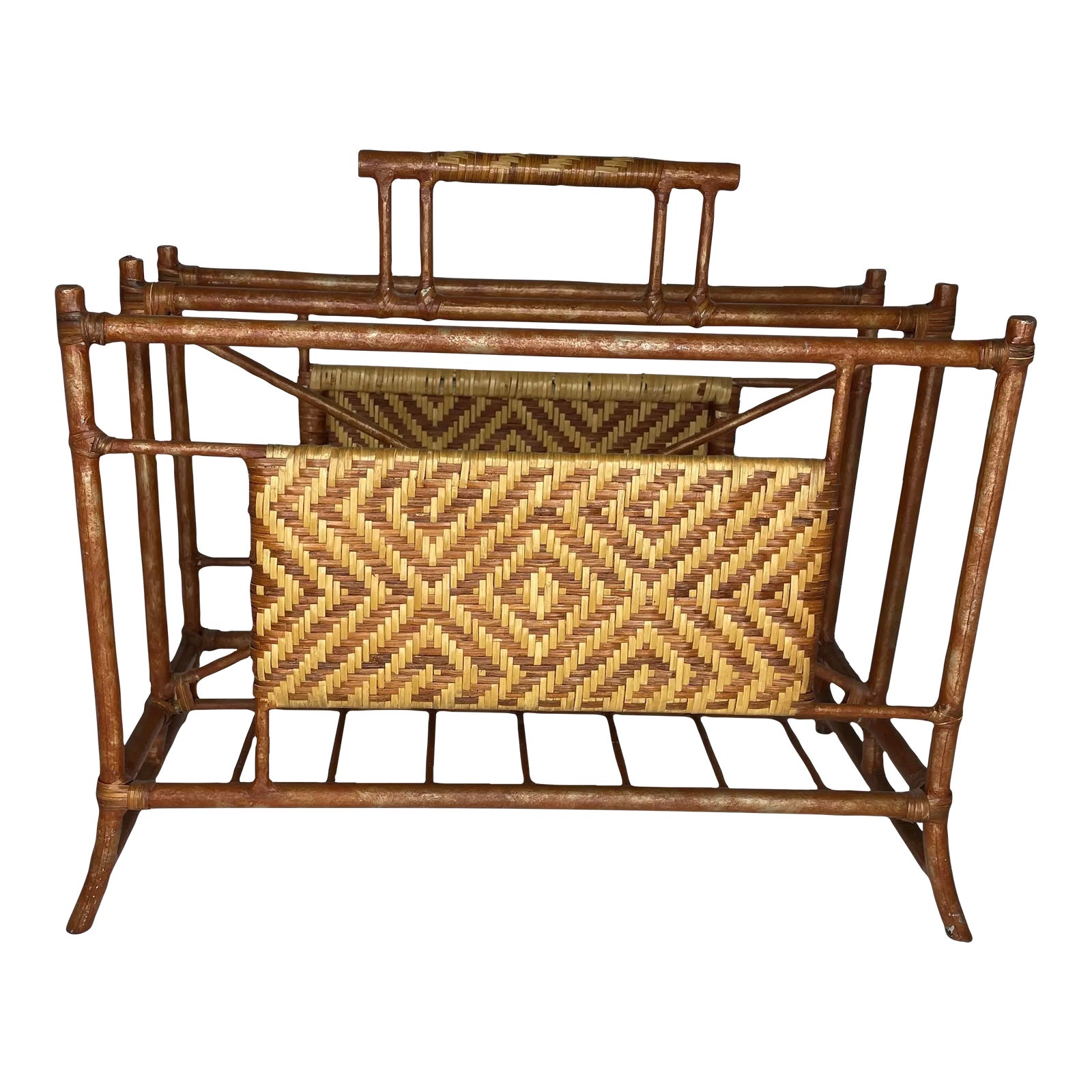 Vintage Faux Bamboo and Rattan Pagoda Style Magazine Rack | Chairish