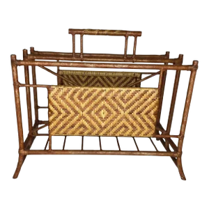 Vintage Faux Bamboo and Rattan Pagoda Style Magazine Rack