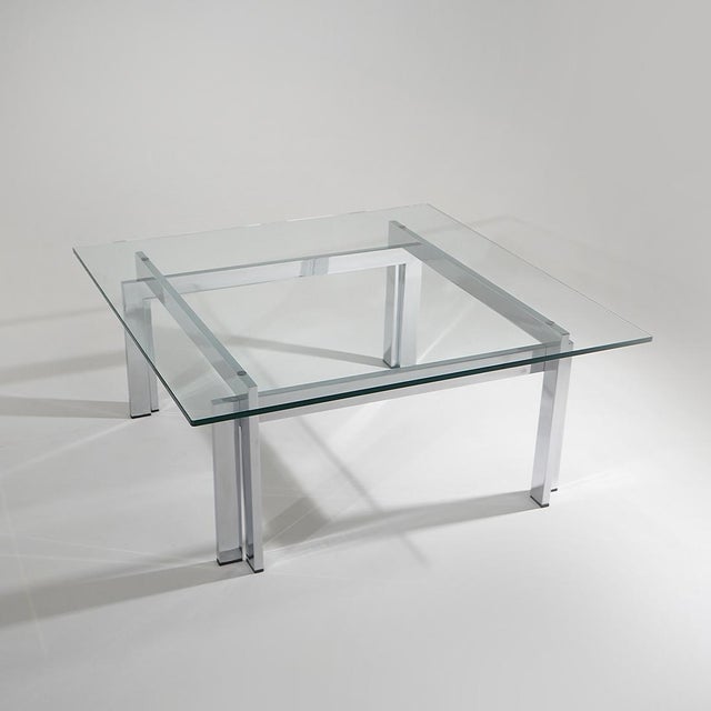 Square Coffee Table in Glass and Steel, 1970s For Sale - Image 4 of 12