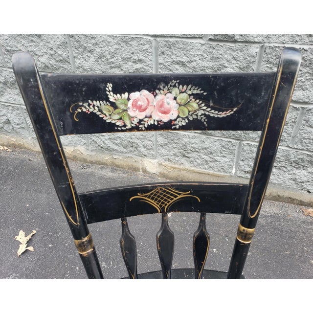 Wood Late Victorian Style Ebonized and Decorated Maple Plank Chair For Sale - Image 7 of 8
