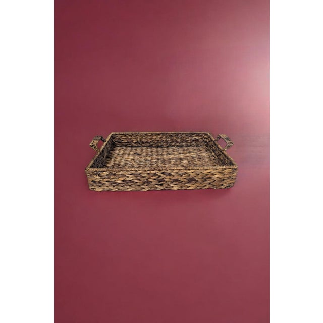 Vintage Rustic Woven Tray Basket with Handles. Beautiful accessory for your kitchen or any room.