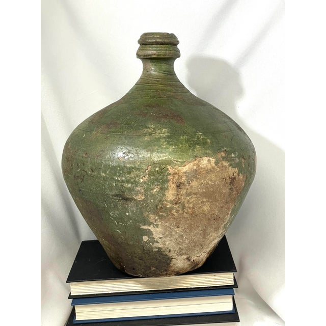 19th Century Antique Rustic Portuguese Green Earthenware Bottle Jug For Sale - Image 10 of 10