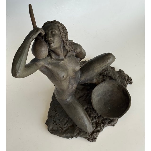 African Signed Issa K. Diop 1977 Nude African Woman Bronze Sculpture For Sale - Image 3 of 18