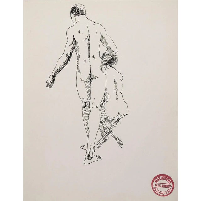 Circa 1960's pen and ink nude study of man and woman by Max Jordan long time artistic director for Frost Bros. of San...