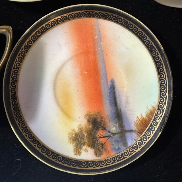 1920s Noritake Hand Painted Sunset Landscape Coffee / Chocolate Set - 5 Pieces For Sale In Providence - Image 6 of 10