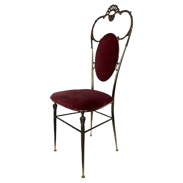 Vintage Regency Style Brass and Red Velvet Chair, 1950s For Sale