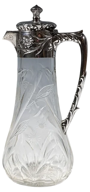 Art Nouveau Cut Glass Carafe with Silver Mount attributed to Vincenz Carl Dub, Vienna, 1900s