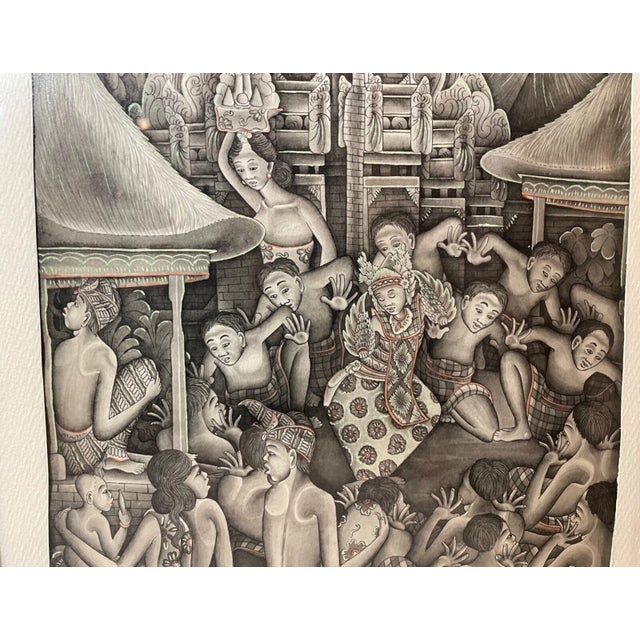 Paint Vintage Original Balinese Ubud Indonesian Figural Landscape Watercolor Painting For Sale - Image 7 of 10