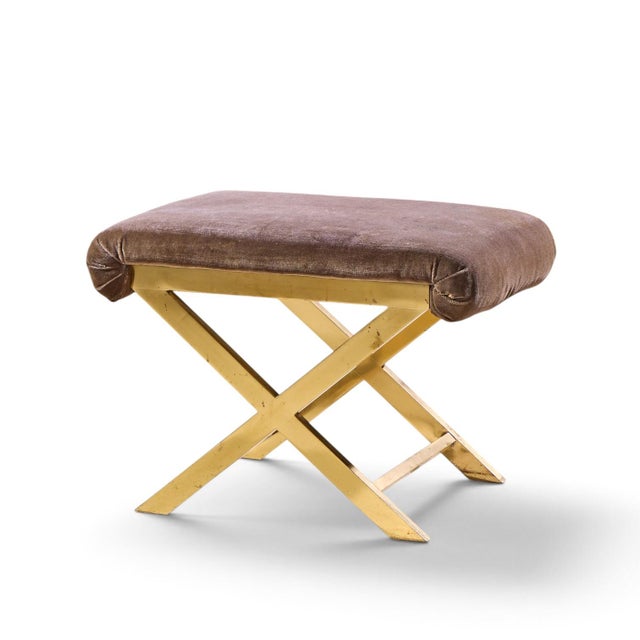 Brass Warren Lloyd for Weiman Mid Century Brass X Base Stools - Pair For Sale - Image 8 of 12