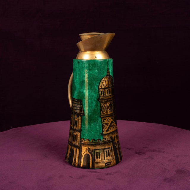 Model 968D Thermos in Hand-Decorated Green Goatskin Parchment by Aldo Tura, Italy, 1960s For Sale - Image 9 of 18