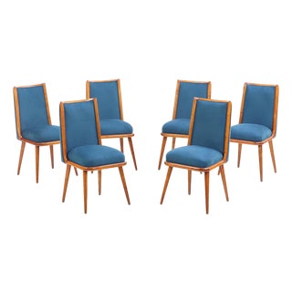 Set of 6 Mid Century Modern Wood and Upholstered Dining Chairs, C. 1960. For Sale