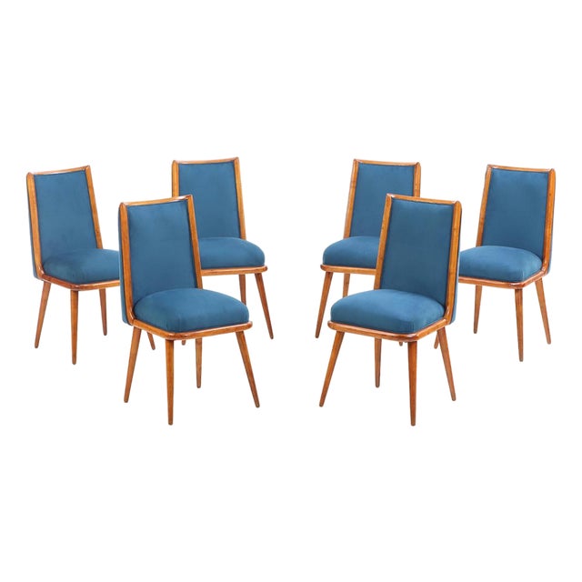 Set of 6 Mid Century Modern Wood and Upholstered Dining Chairs, C. 1960. For Sale