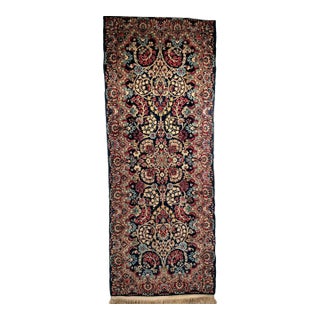 Vintage Persian Kerman Rug, Hand-Knotted Wool, All-Over Floral Garden Pattern, Navy & Ivory, 3x7 For Sale