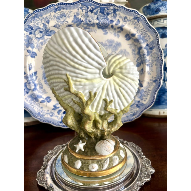 Ceramic Nautilus Shell Form Porcelain Vase With Coral Details For Sale - Image 7 of 7