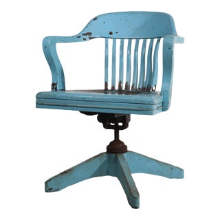 Bank of England Yale Library Swivel Tilt Desk Office Chair in Later Blue Paint Finish For Sale