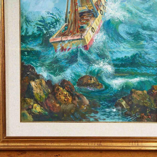 Unknown, Fishing in Rough Seas, 2000s, Oil on Canvas, Framed For Sale - Image 5 of 8