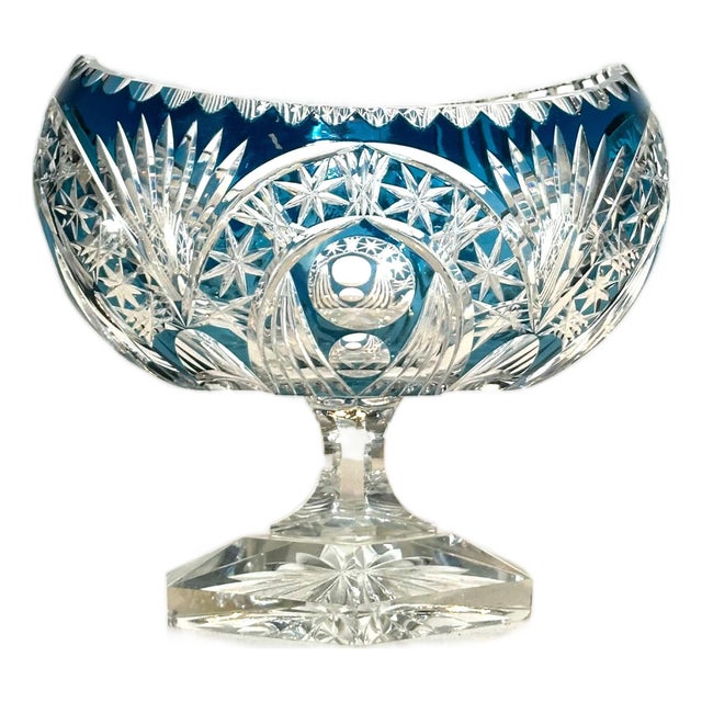 Blue Overlay Crystal Bowl from Val Saint-Lambert For Sale