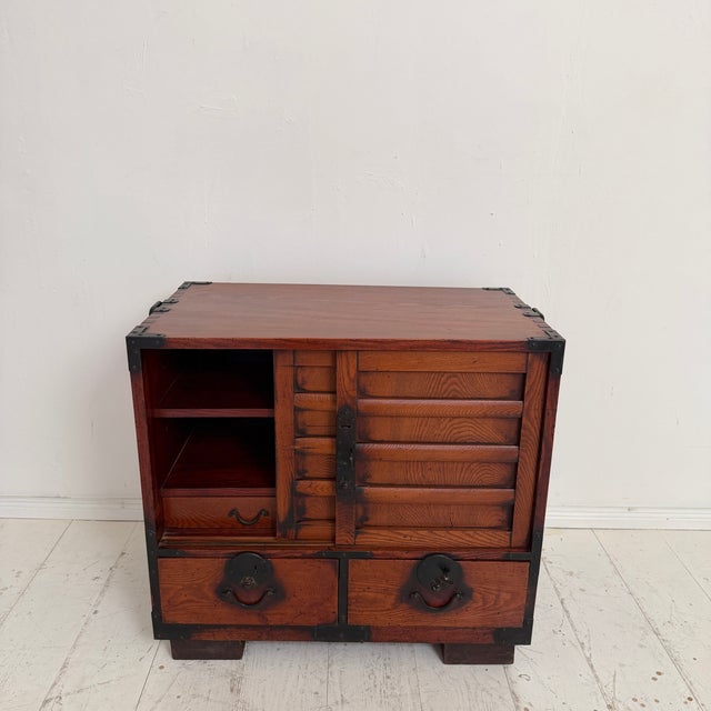 Wood Vintage Japanese Choba Tansu Chest with Original Iron Hardware, 1920 For Sale - Image 7 of 15