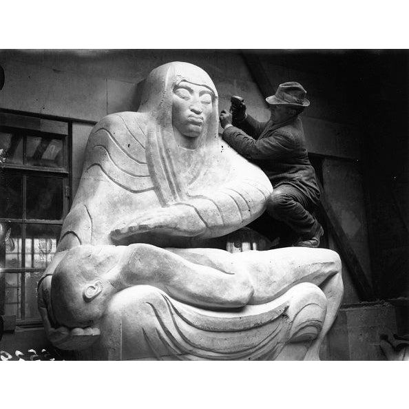 Epstein's Night Jacob Epstein at work on his sculpture 'Night' at the London Transport headquarters at St James' Park...