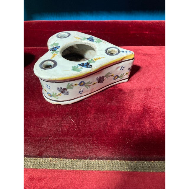 Ceramic Antique Colorful French Faience Inkwell - Heart Shaped 19th Century For Sale - Image 7 of 10