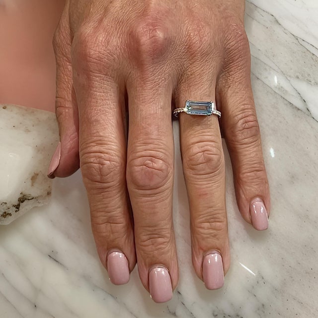 Metal Natural Aquamarine Diamond Ring 6.75 14k W Gold 2.24 TCW Certified For Sale - Image 7 of 8