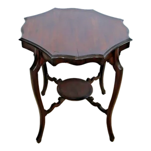 1900s Antique Mahogany Scallop Top Wood Table With Bottom Shelf
