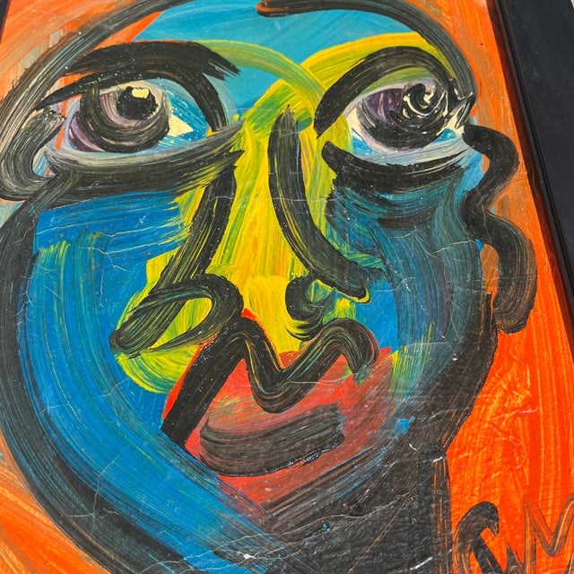 Blue 1972 Abstract Portrait Painting of Arnold Schwarzenegger by Peter Robert Keil, Framed For Sale - Image 8 of 12