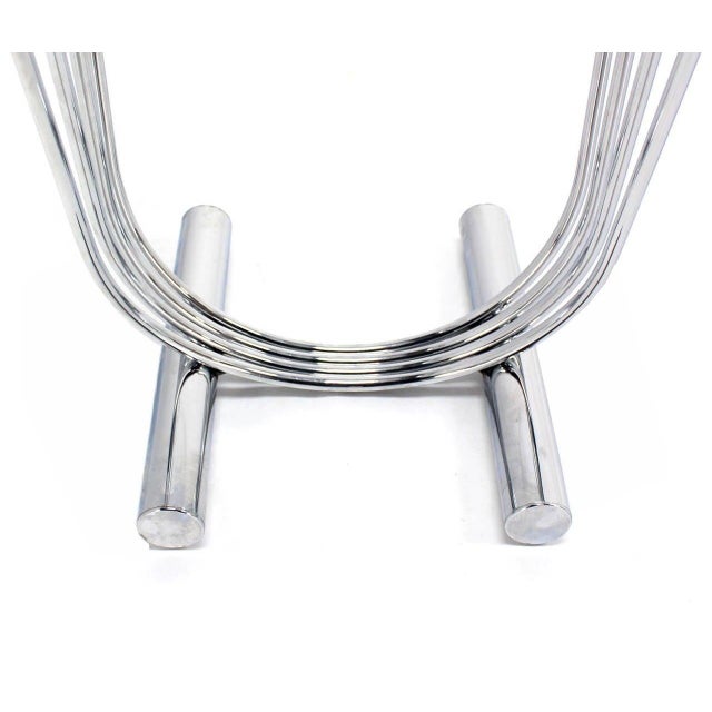 Pair of Chrome U Shape Bases Glass Square Top End Side Tables Stands MINT! For Sale - Image 6 of 9