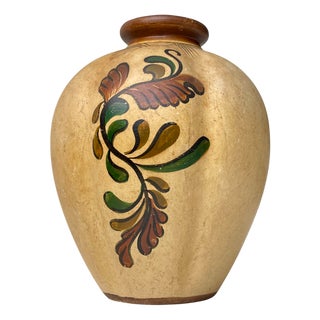 Art Deco Hand-Painted Earthenware Vase with Flowers from Knabstrup, 1930s For Sale