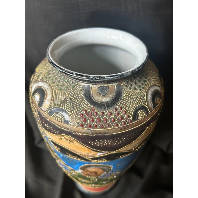Antique Japanese Satsuma Style Hand Painted Moriage Porcelain Vase For Sale - Image 13 of 16